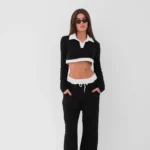 Crop Sweatshirt με Polo Γιακά 3011 - Μαύρο