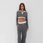 Crop Sweatshirt με Polo Γιακά 3011 - Γκρί