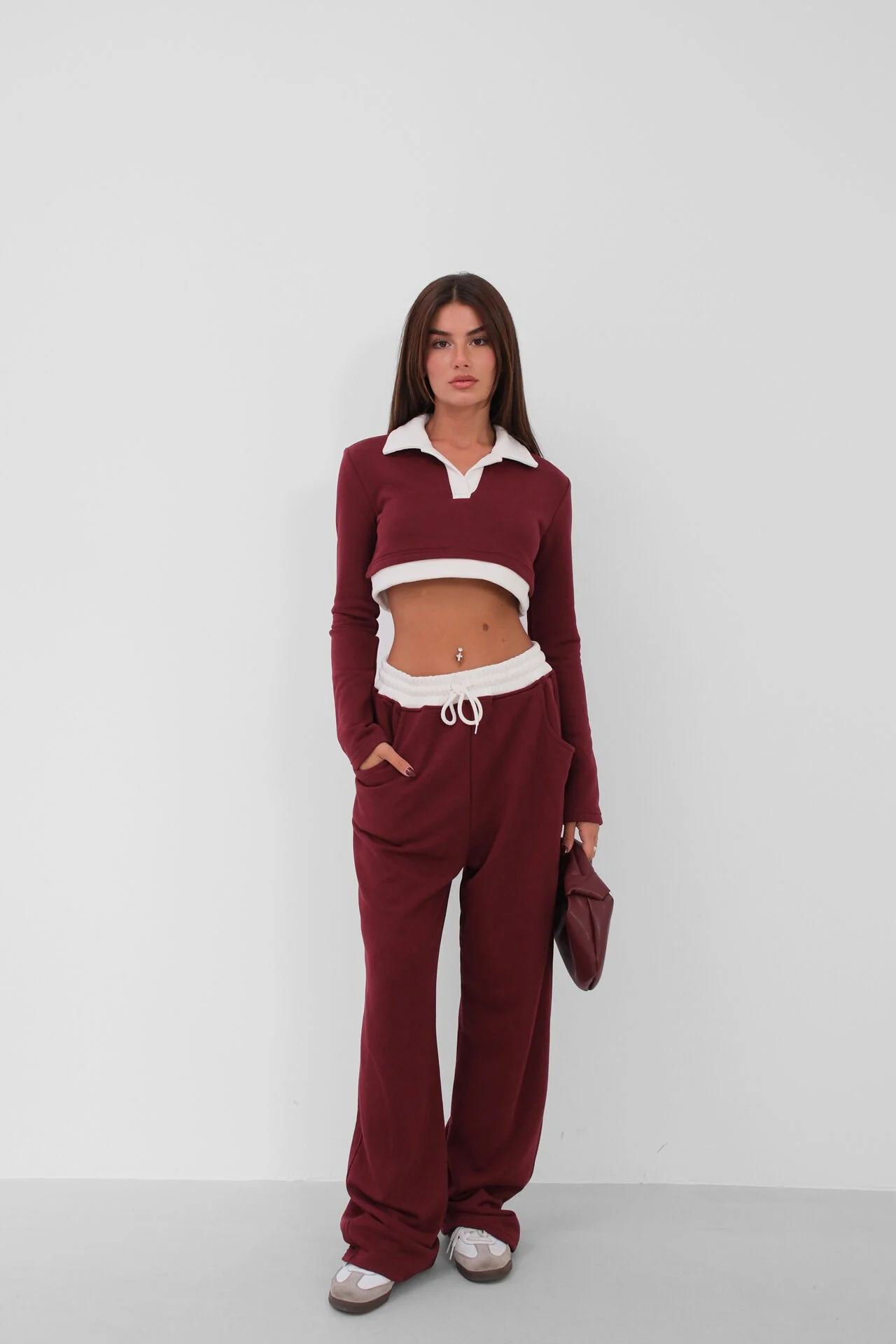5025-1 Crop Sweatshirt με Polo Γιακά 3011 - Μπορντό - Image 1